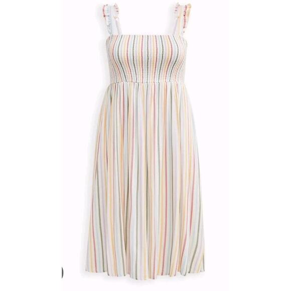 TORRID Challis Smocked Tiered Dress White Multicolor Striped Boho MIDI Size 4X - Picture 3 of 9